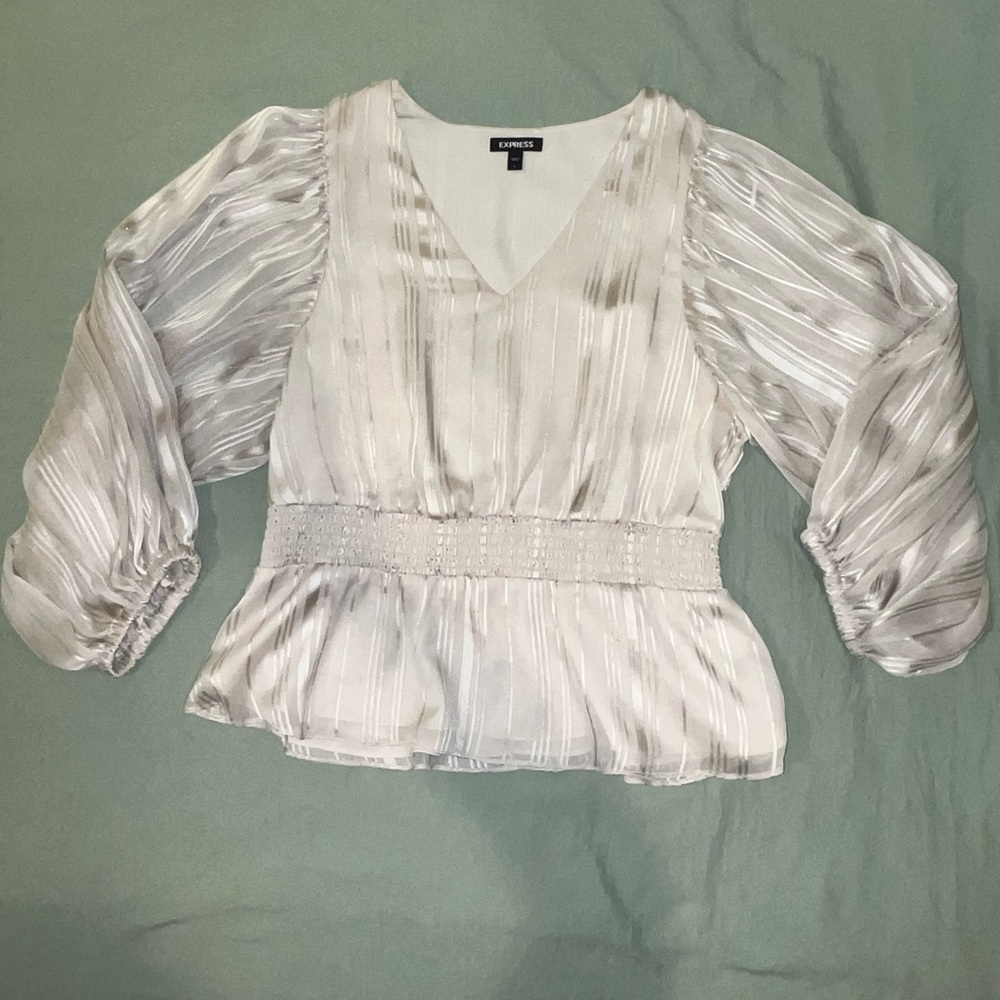 EXPRESS long sleeve billowy sleeve blouse (Large, Cream)
